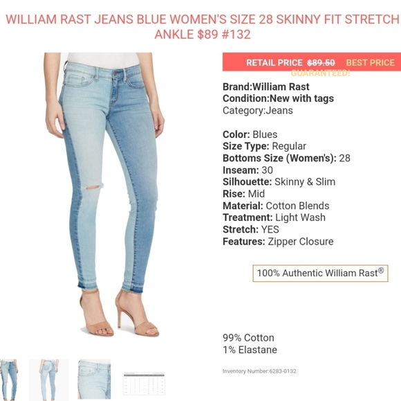 WILLIAM RAST 2 TONE STRETCH SKINNY JEANS - Picture 2 of 6